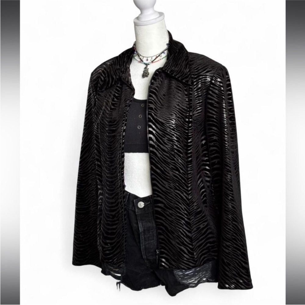 Vintage Black Shiny Artex Zebra-Stripe Zip Jacket - Picture 2 of 7